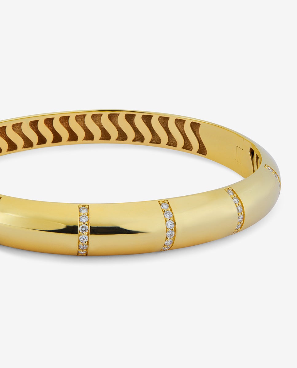 Pulsera rígida de oro amarillo de 18k con pavé de diamantes en talla brillante - SUAREZ - Blanco Blanco-3