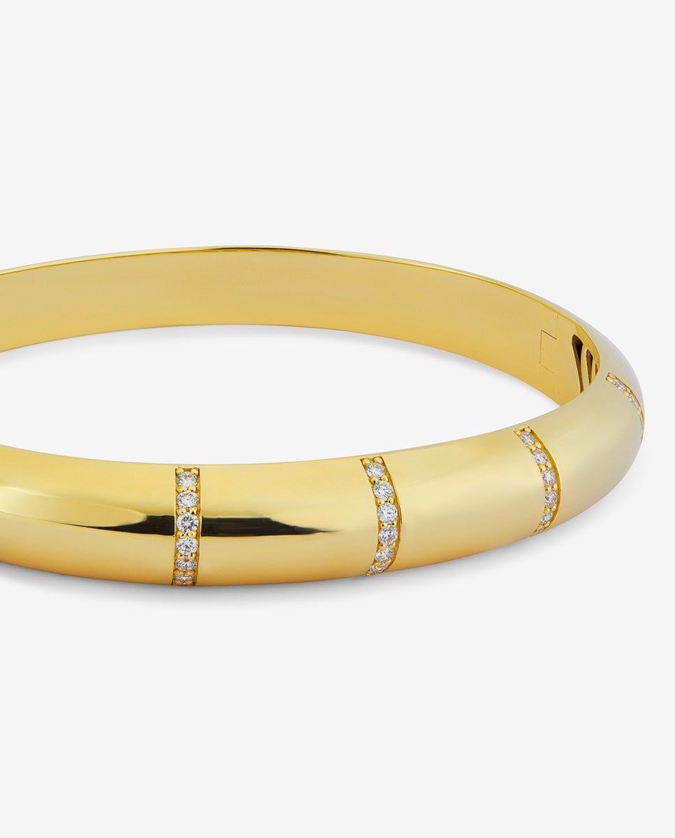 Pulsera rígida de oro amarillo de 18K con pavé de diamantes en talla brillante Oro-3