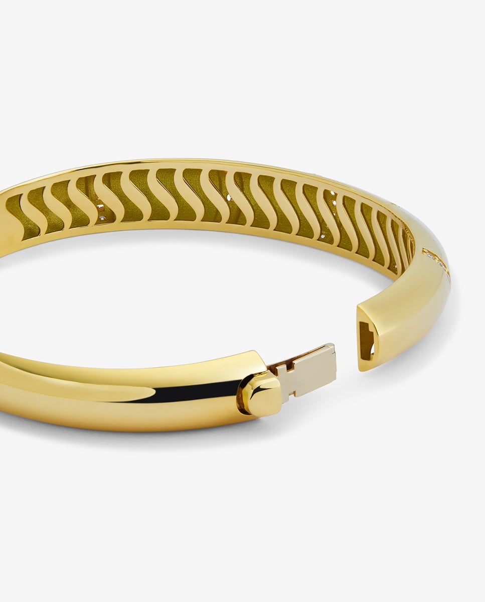 Pulsera rígida de oro amarillo de 18k con pavé de diamantes en talla brillante - SUAREZ - Blanco Blanco-5