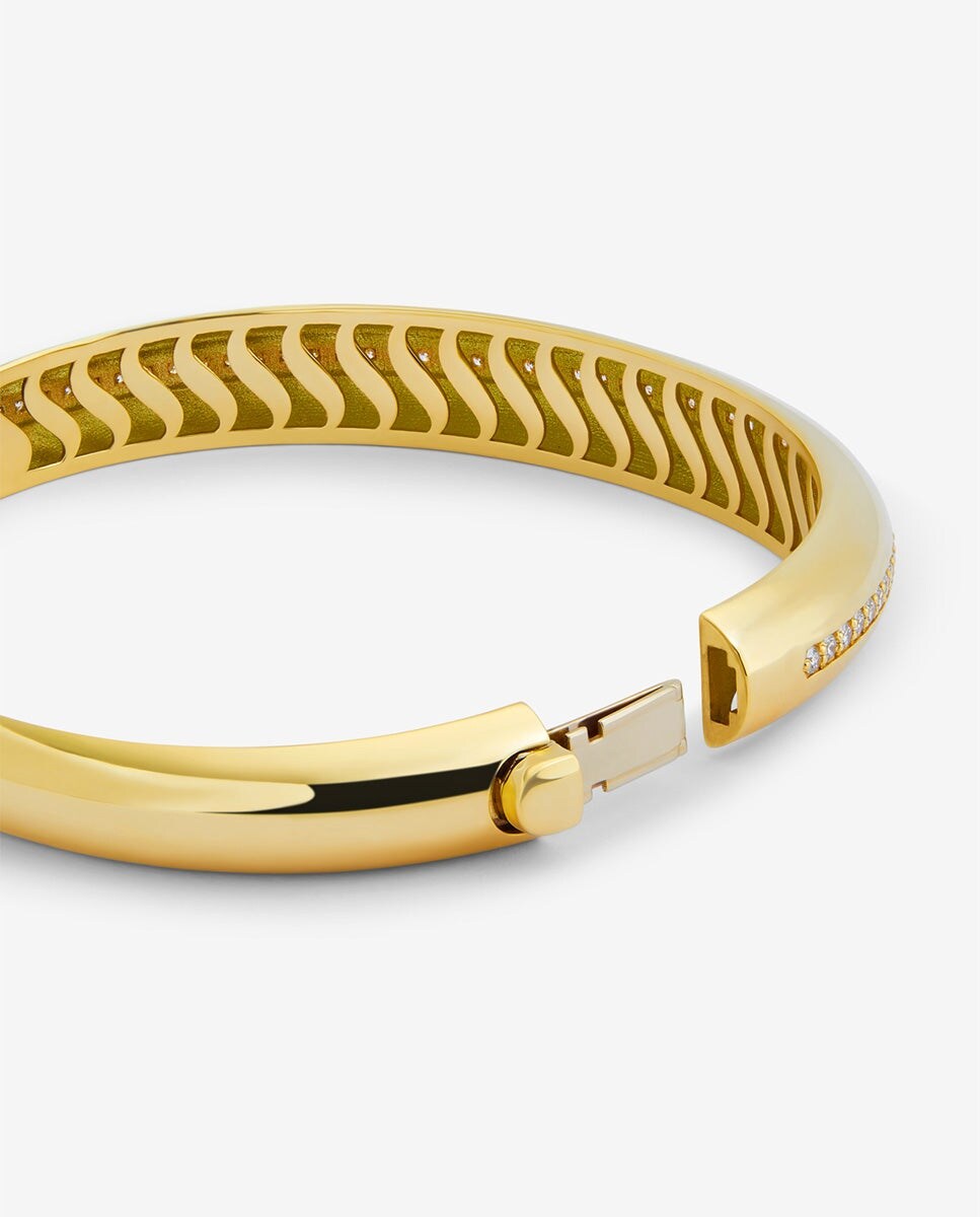 Pulsera rígida de oro amarillo de 18K con pavé de diamantes en talla brillante Oro-5