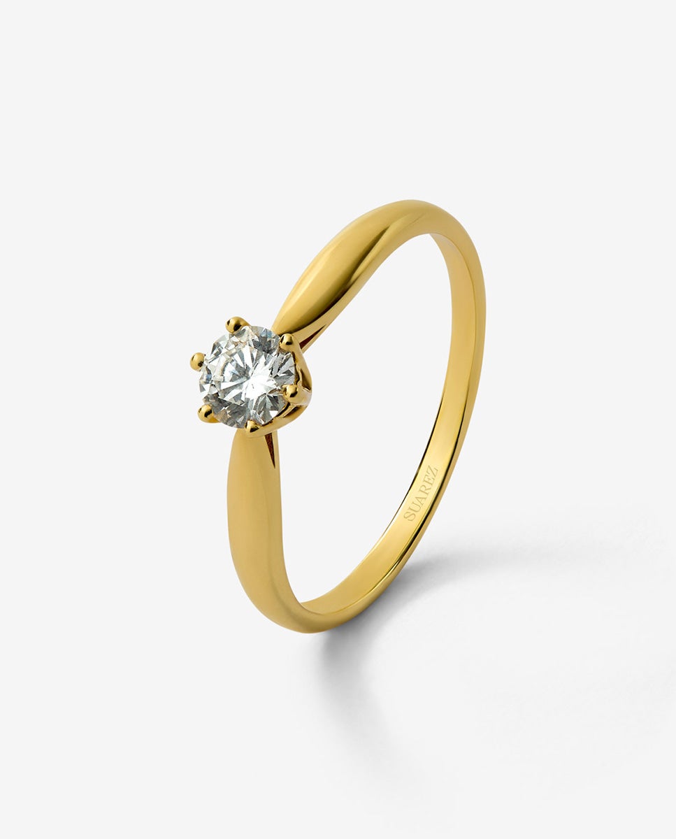 Imagen 0 de Anillo solitario de oro amarillo de 18k con diamante en talla brillante de 0,3 cts Dorado