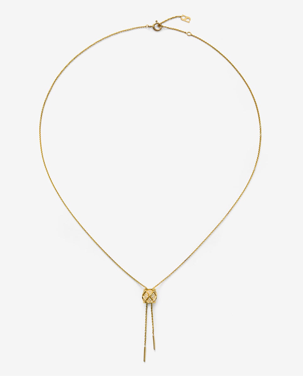 Colgante largo de oro amarillo de 18k con pavé de 95 diamantes en talla brillante con un total de 0,4 cts - SUAREZ - Blanco Blanco-1