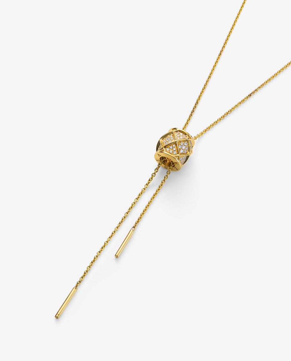 Colgante largo de oro amarillo de 18k con pavé de 95 diamantes en talla brillante con un total de 0,4 cts - SUAREZ - Blanco Blanco-3