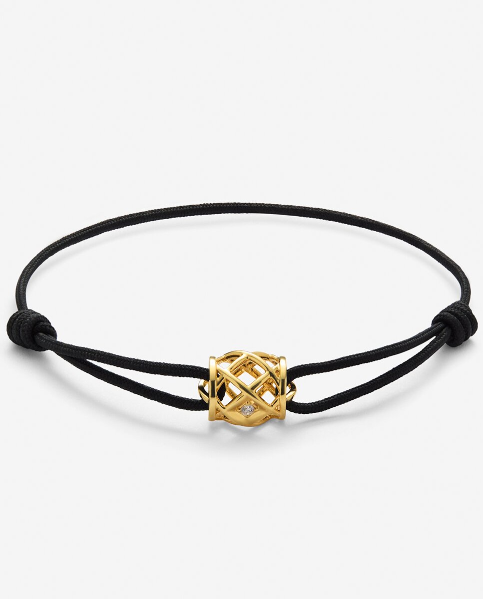 Pulsera de cordón con gran charm central 18k con diamante de 0,02 cts - SUAREZ - Oro Oro-1