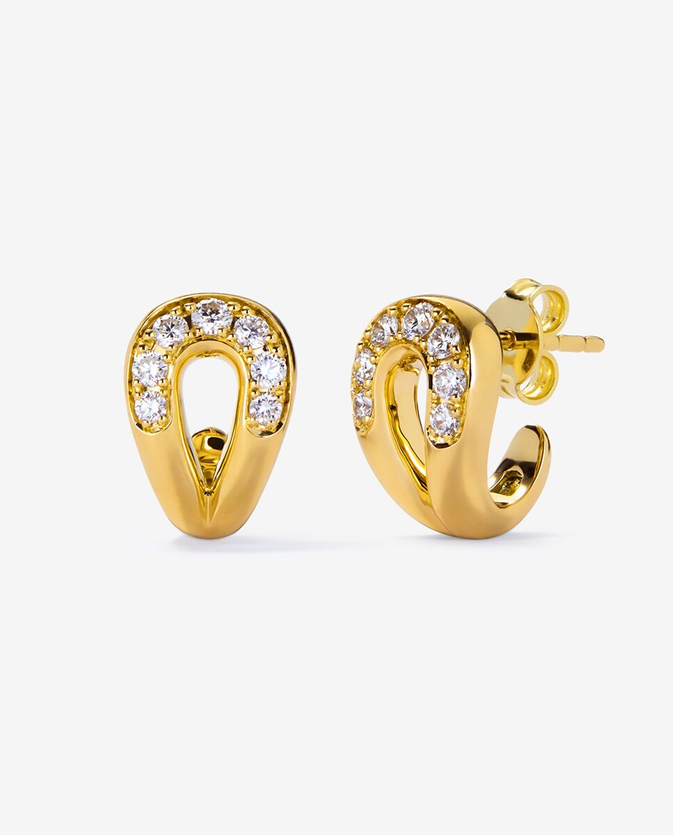 Imagen 0 de Aros eslabón de oro amarillo de 18k con 14 diamantes en talla brillante con un total de 0,3 cts Oro