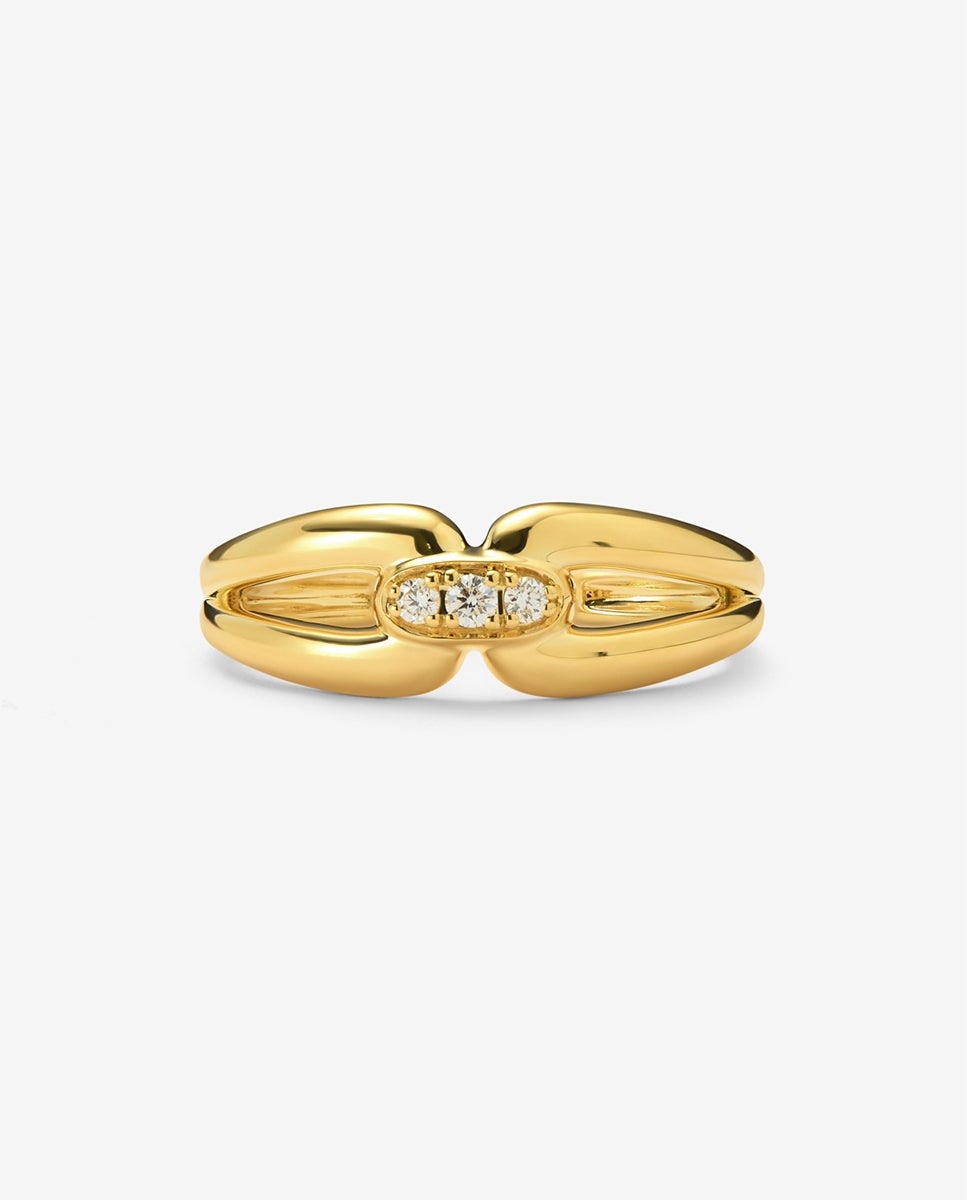 Anillo mini eslabón de oro amarillo de 18k con 3 diamantes en talla brillante con un total de 0,06 cts - SUAREZ - Blanco Blanco-3