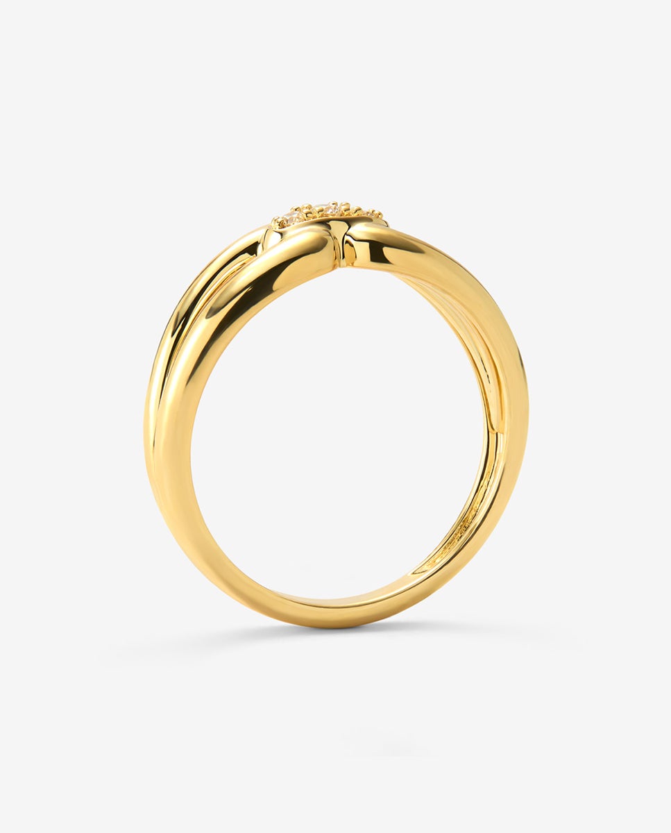 Anillo mini eslabón de oro amarillo de 18k con 3 diamantes en talla brillante con un total de 0,06 cts - SUAREZ - Blanco Blanco-5