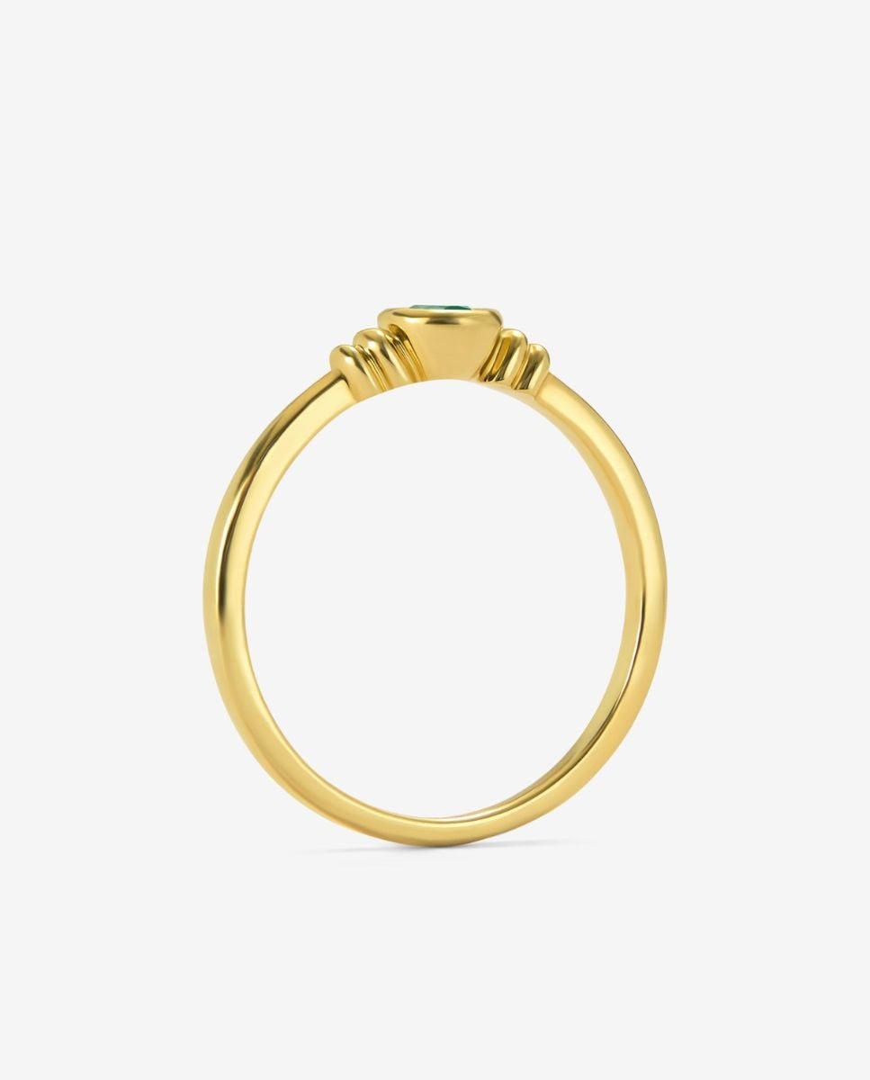 Anillo solitario de oro amarillo de 18k con esmeralda - SUAREZ - Blanco / Verde Blanco / Verde-3