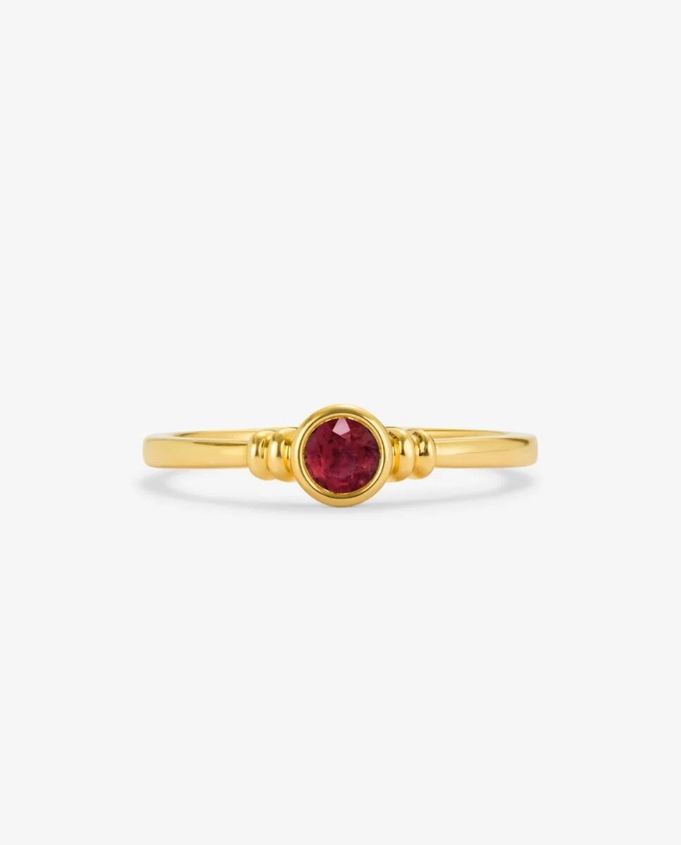 Anillo solitario de oro amarillo de 18k con rubi - SUAREZ - Blanco / Rojo Blanco / Rojo-2