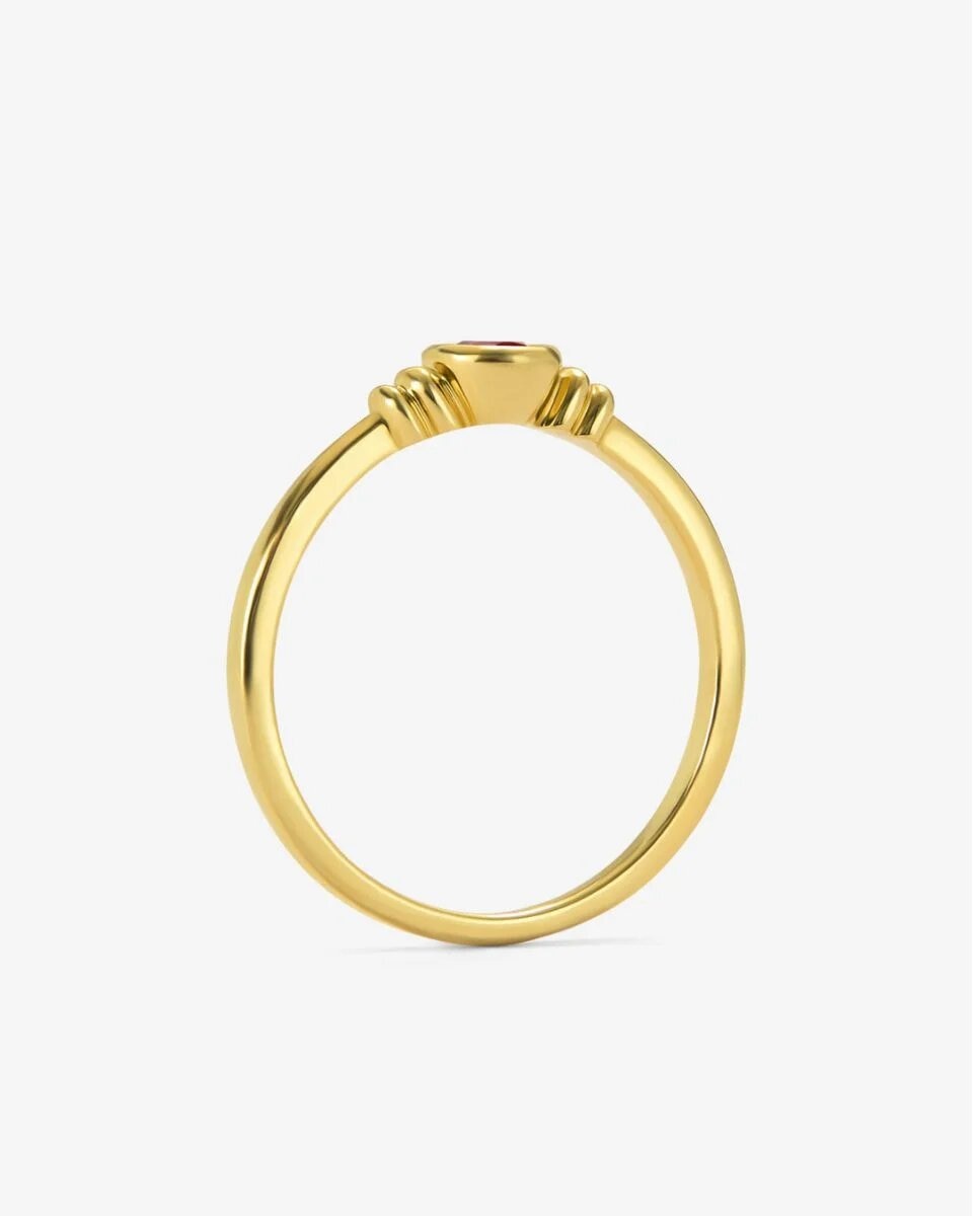 Anillo solitario de oro amarillo de 18k con rubi - SUAREZ - Blanco / Rojo Blanco / Rojo-3