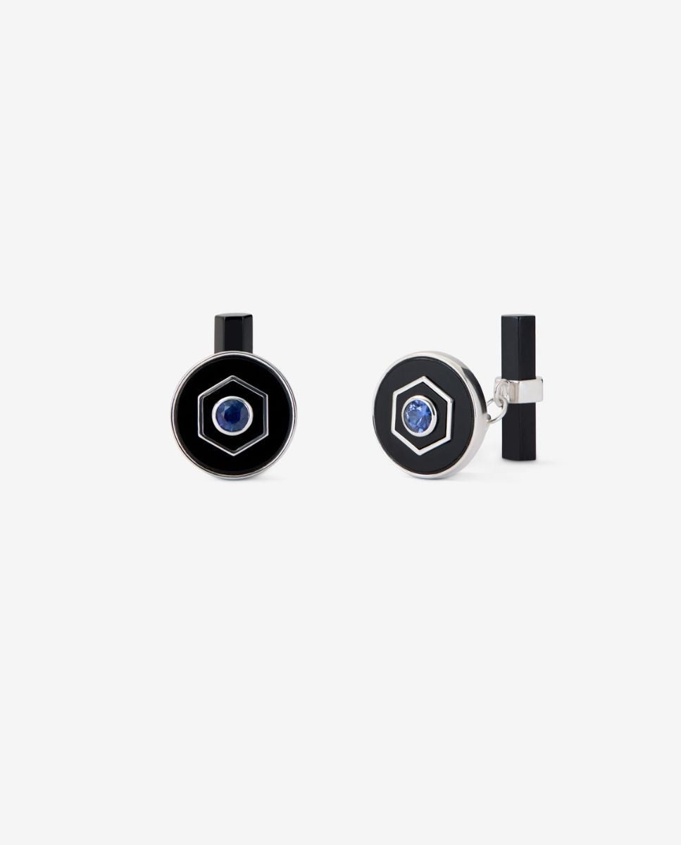 Imagen 0 de Gemelos de plata 925 con ónix negro y zafiro azul Azul