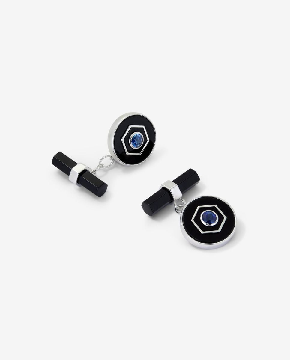 Gemelos de plata 925 con ónix negro y zafiro - SUAREZ - Azul Azul-2