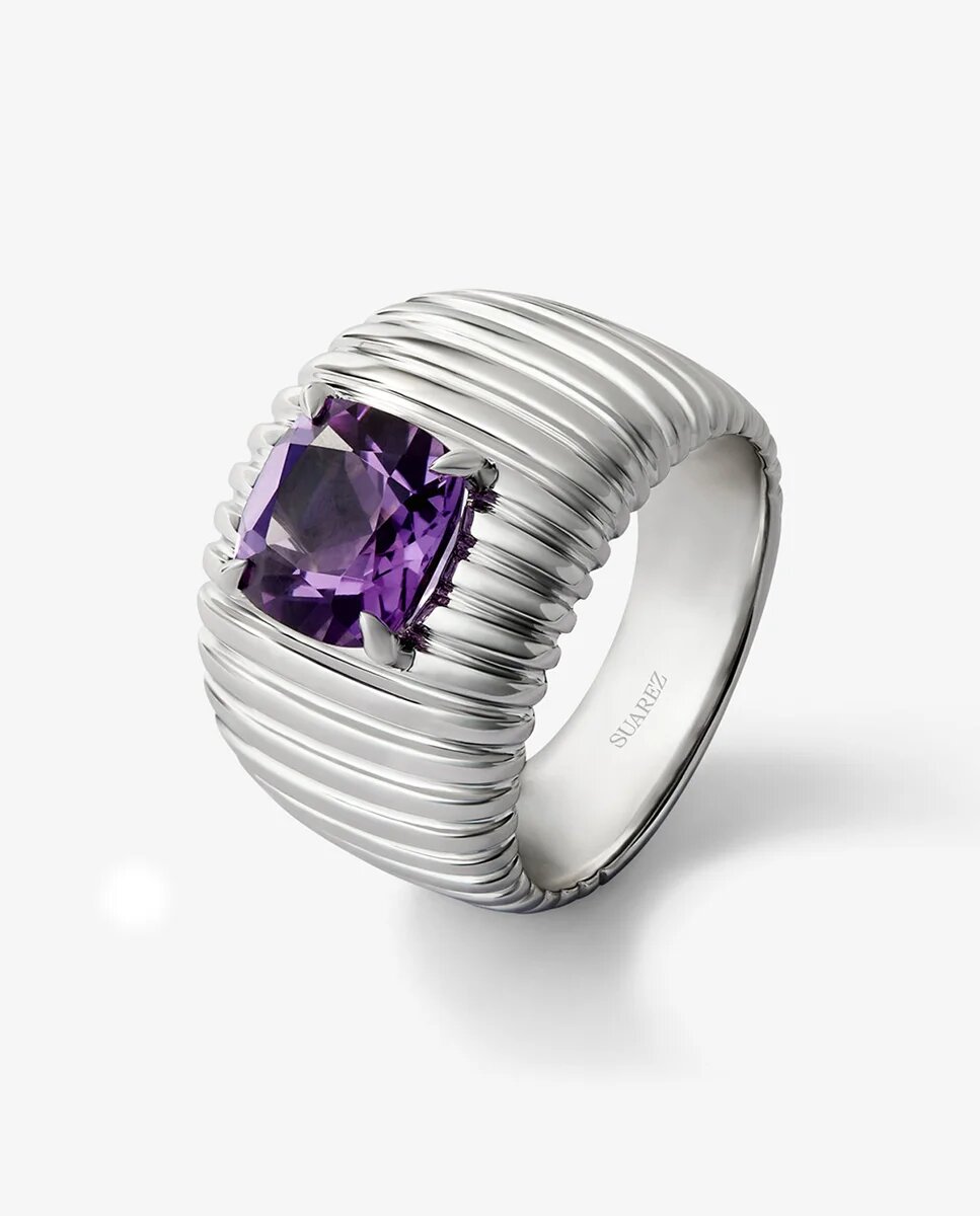 Imagen 0 de Anillo gallonado de plata 925 con amatista morada Morado