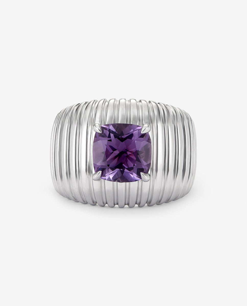 Anillo gallonado de plata 925 con amatista morada - SUAREZ - Morado Morado-2