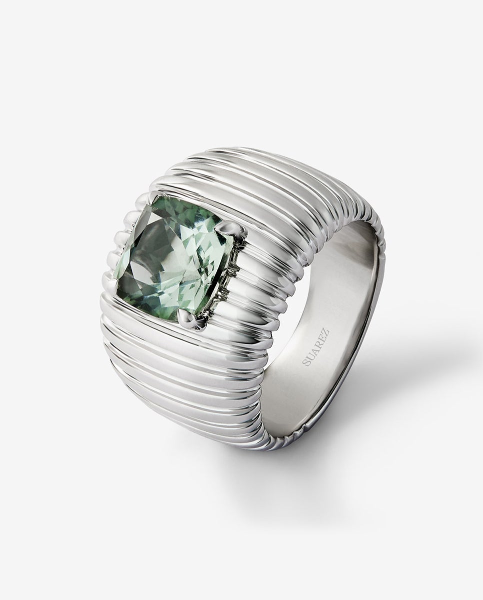 Imagen 0 de Anillo gallonado de plata 925 con amatista verde Blanco / Verde