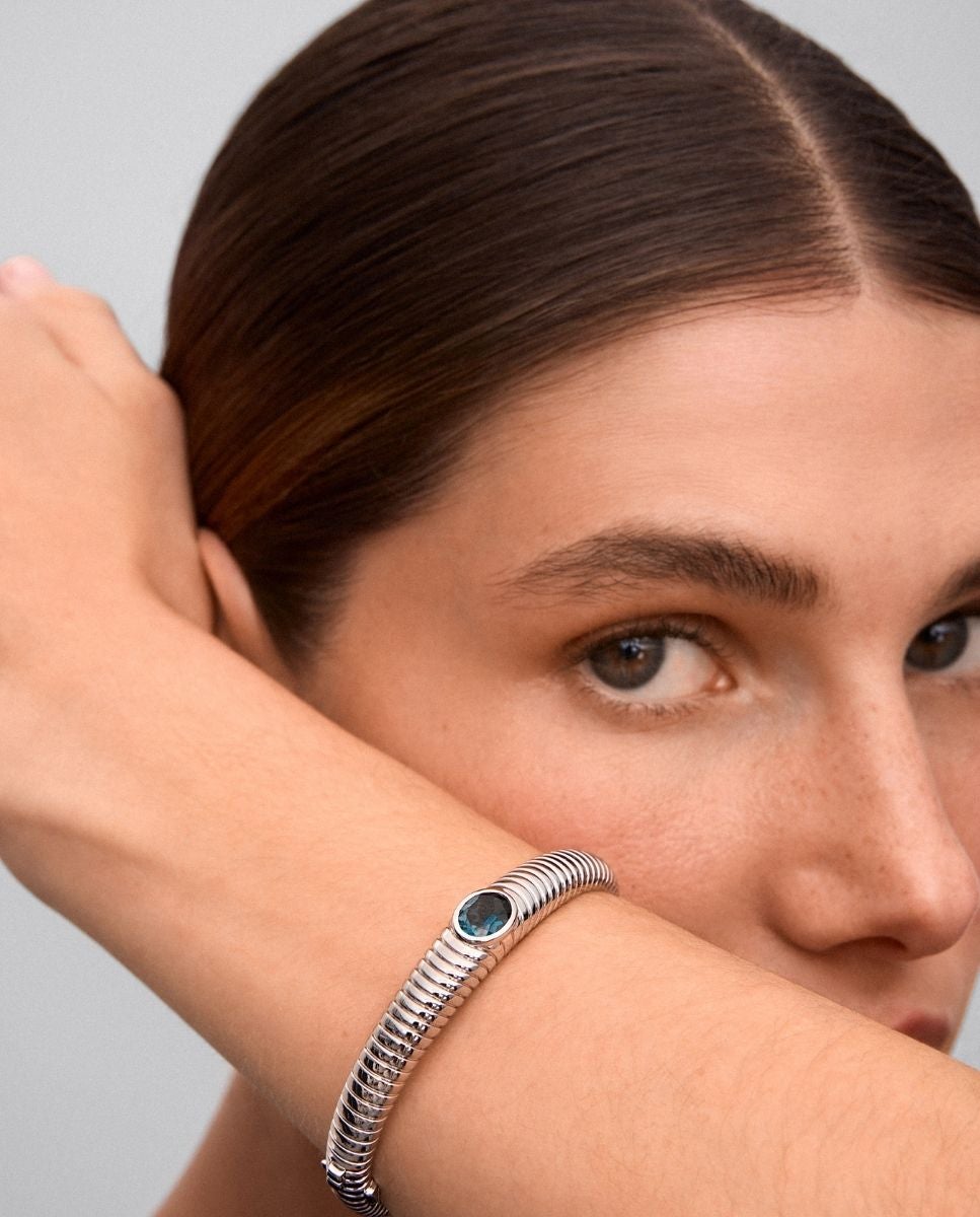 Pulsera de plata 925 con topacio azul london - SUAREZ - Azul Azul-4