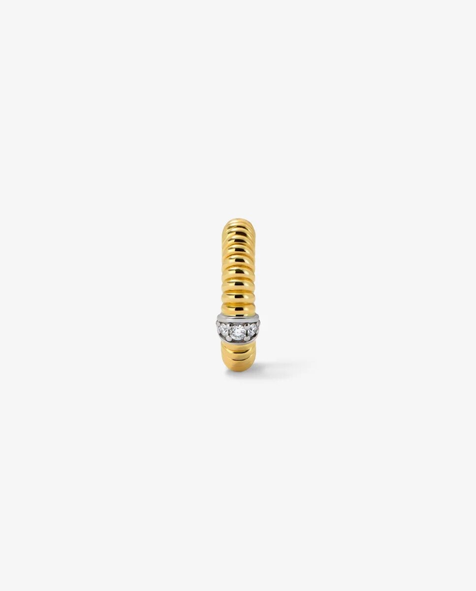 Pendiente individual gallonado de oro blanco y amarillo de 18k con pavé de diamantes en talla brillante con un total de 0,06 cts - SUAREZ - Blanco Blanco-2