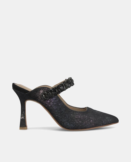 Imagen 0 de Zapatos de salón de mujer de piel destalonados con tira de pedrería