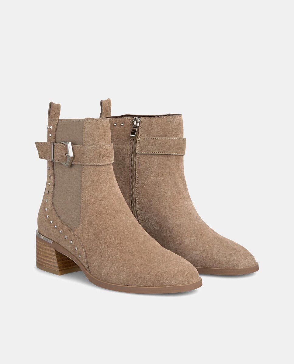 Botins Rasos com Fivela Lateral Bege-2