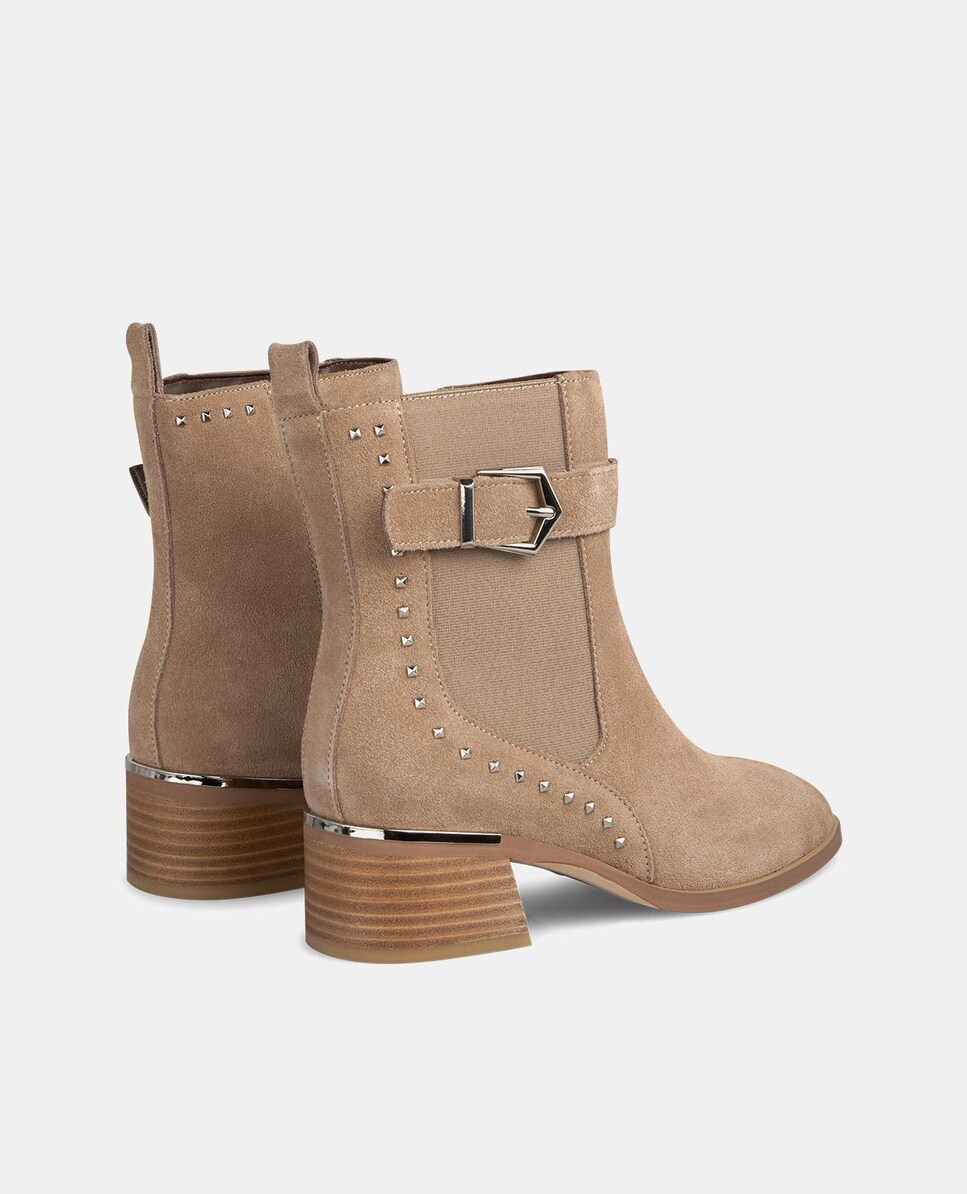 Botins Rasos com Fivela Lateral Bege-3