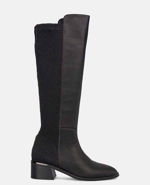 Imagen 0 de Botas de mujer con caña combinada en piel y tejido con textura