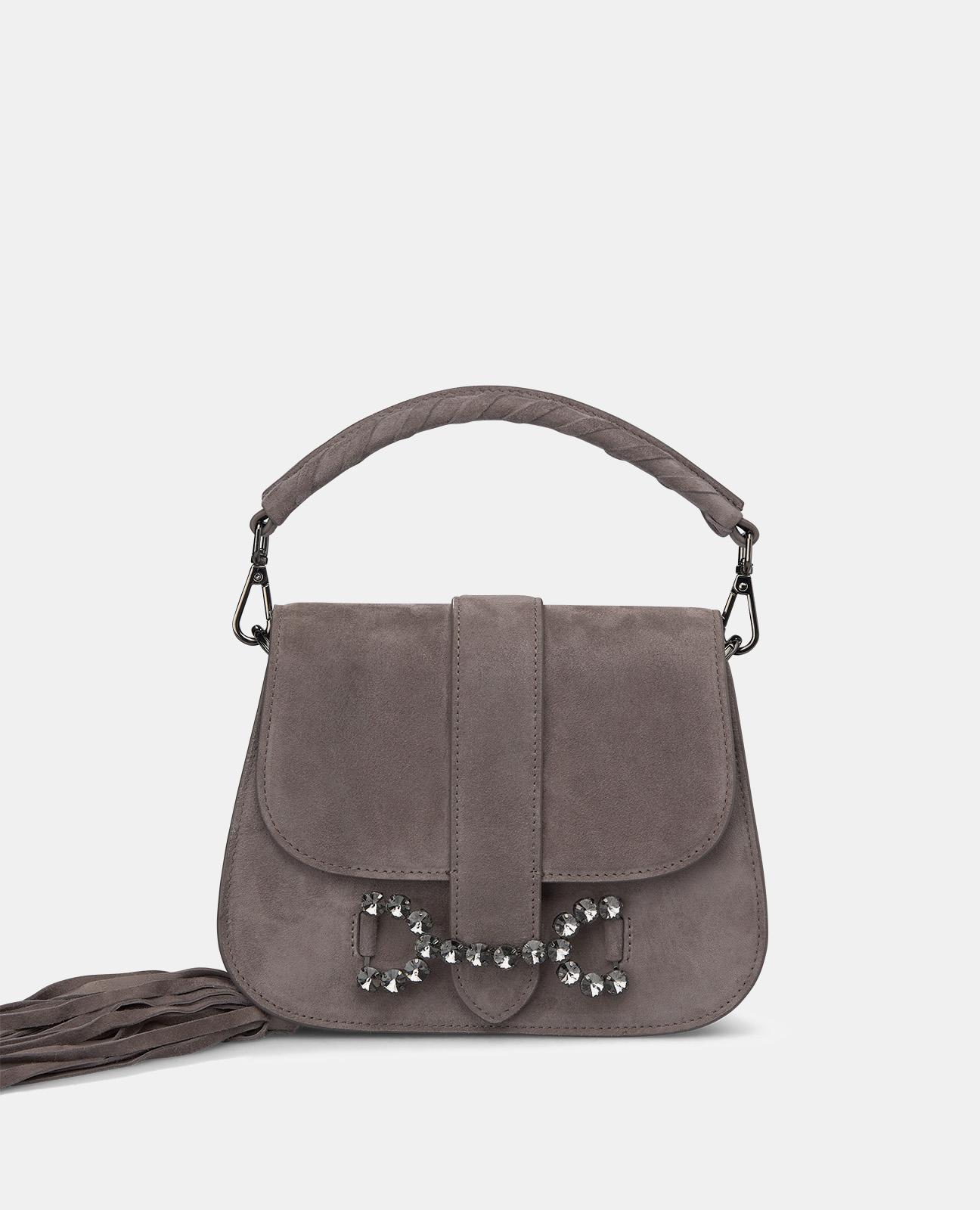 Bandolera de mujer en piel con detalle de estribo en pedrería - Alma en Pena - Gris Gris-1