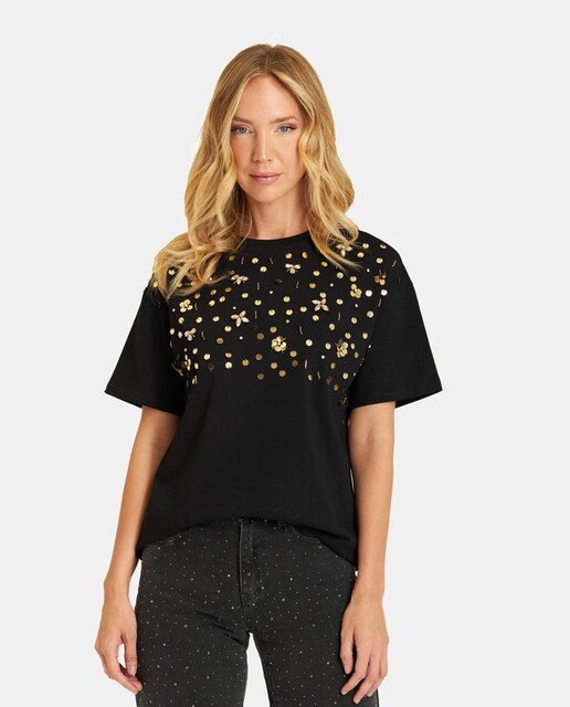 Imagen 0 de Camiseta de mujer con abalorios de manga corta