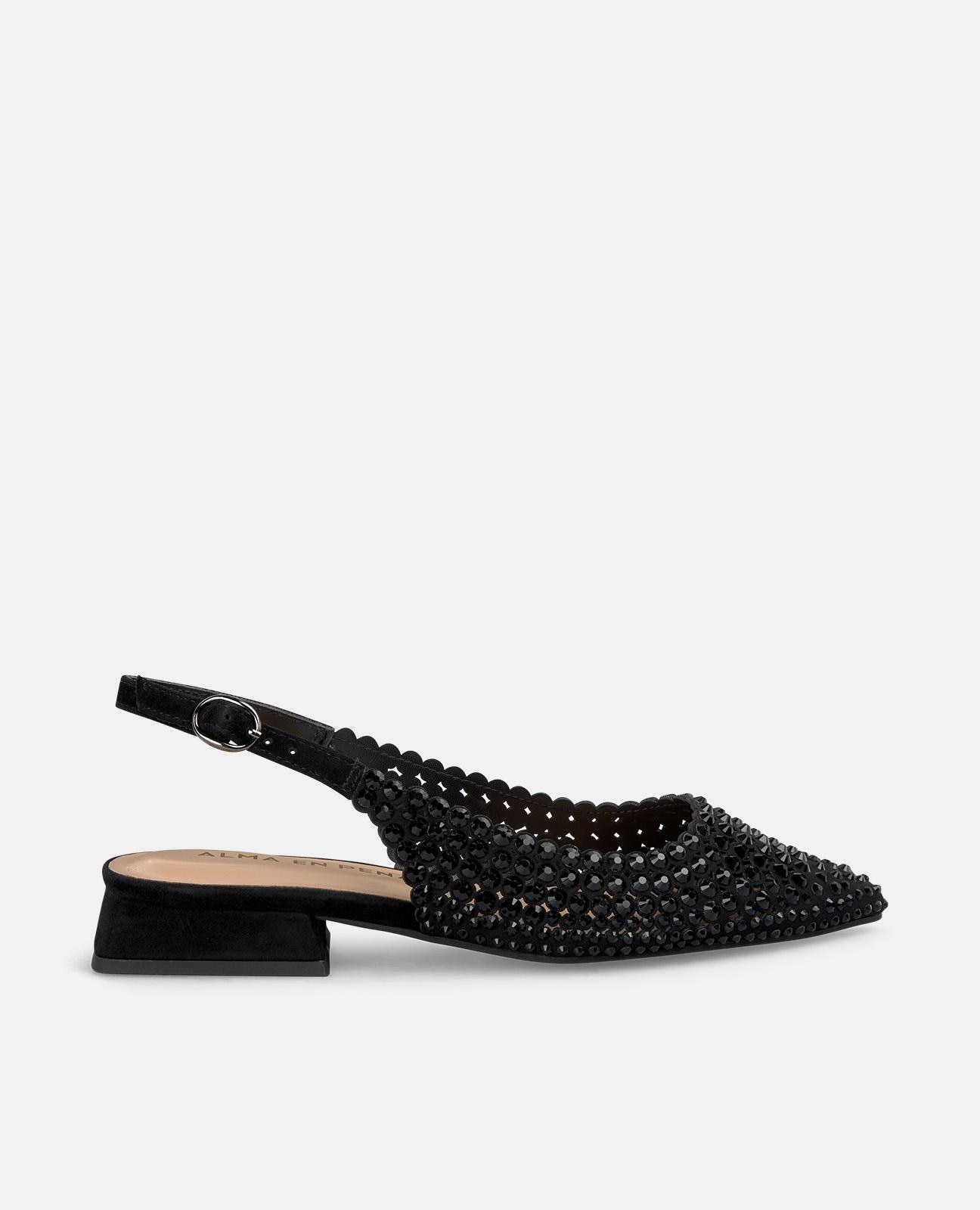 Alma en Pena - Zapatos de salón de mujer con detalles de pedrería y cierre de hebilla.