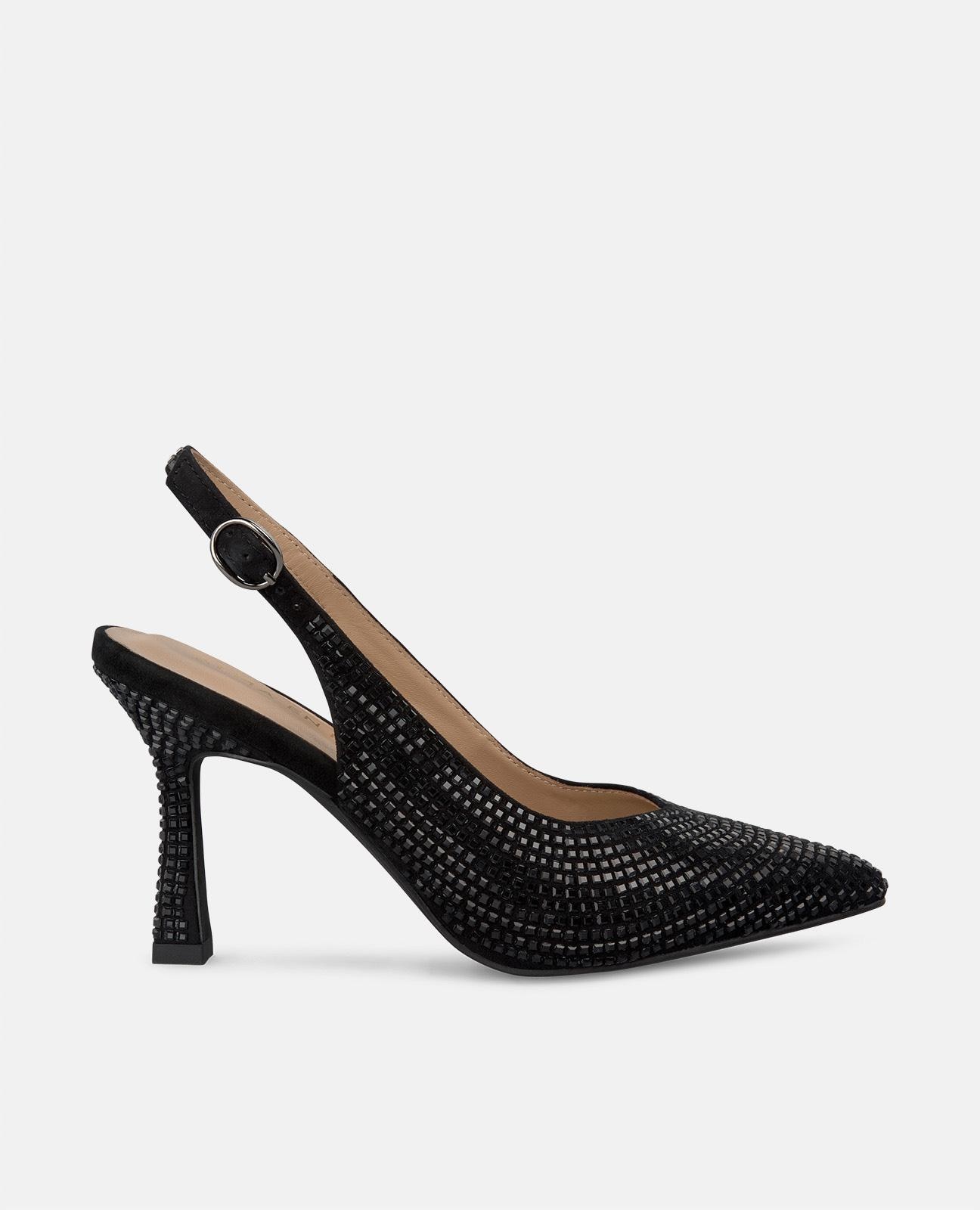 Alma en Pena - Zapatos de salón de mujer cubierto con pedrería con cierre de hebilla.