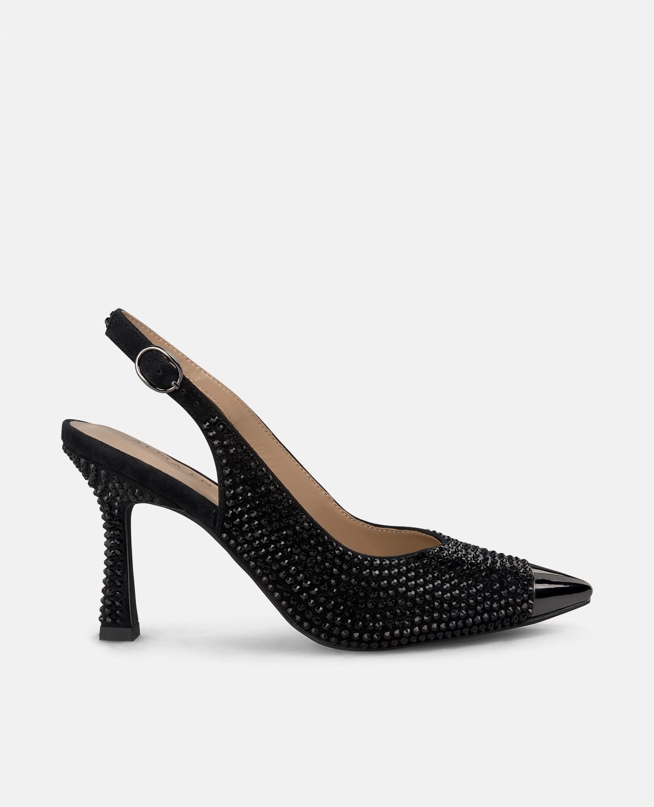 Alma en Pena - Zapatos de tacón de aguja de mujer de mujer cubierto de pedrería con detalle metalizado.