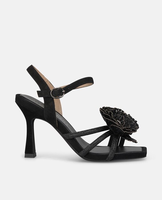 Imagen 0 de Sandalias de tacón de mujer con flor y tiras de pedrería