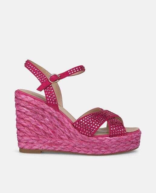 Imagen 0 de Sandalias de cuña de mujer cubierta con pedrería y tiras cruzadas