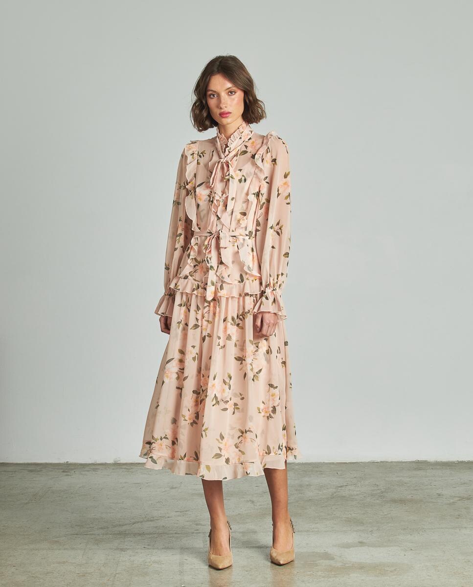 Vestido Midi Volantes Sfera Vestido Naranja Sfera Rebajas Vestidos