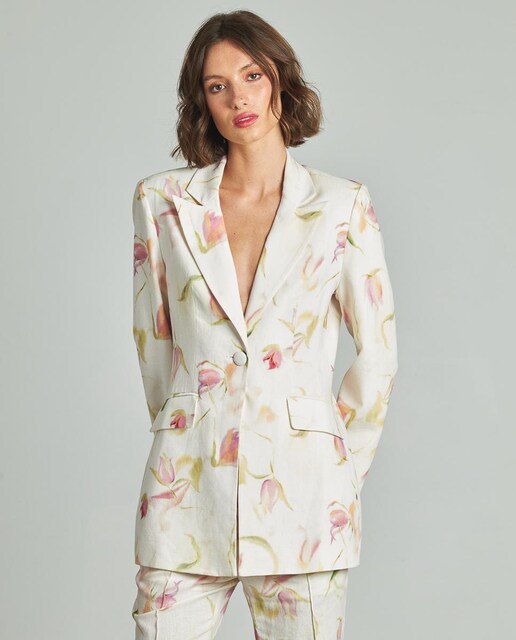 Imagen 0 de Blazer de mujer estampada con cuello solapa y manga larga