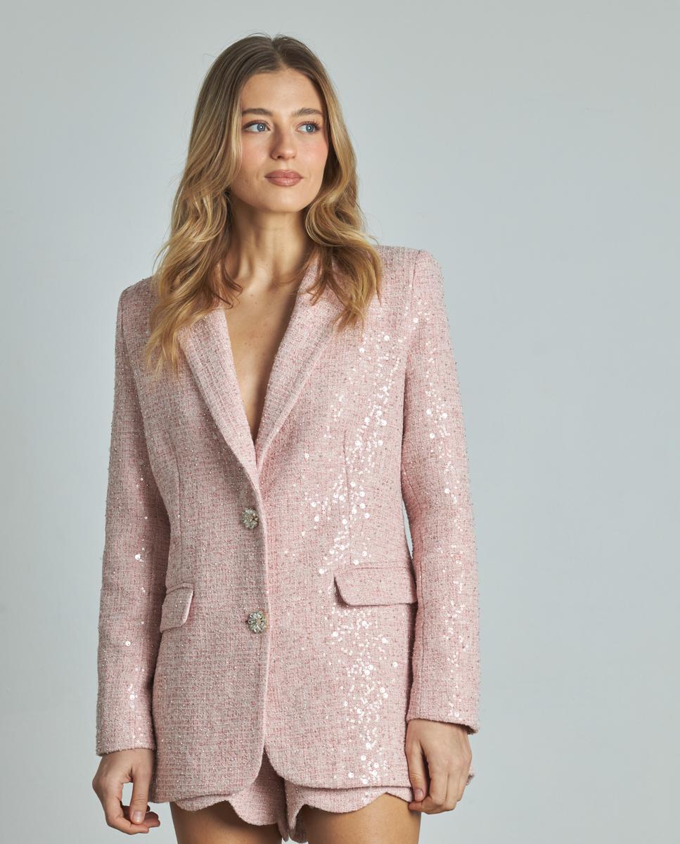 Blazer de mujer de lentejuelas con cierre de botón