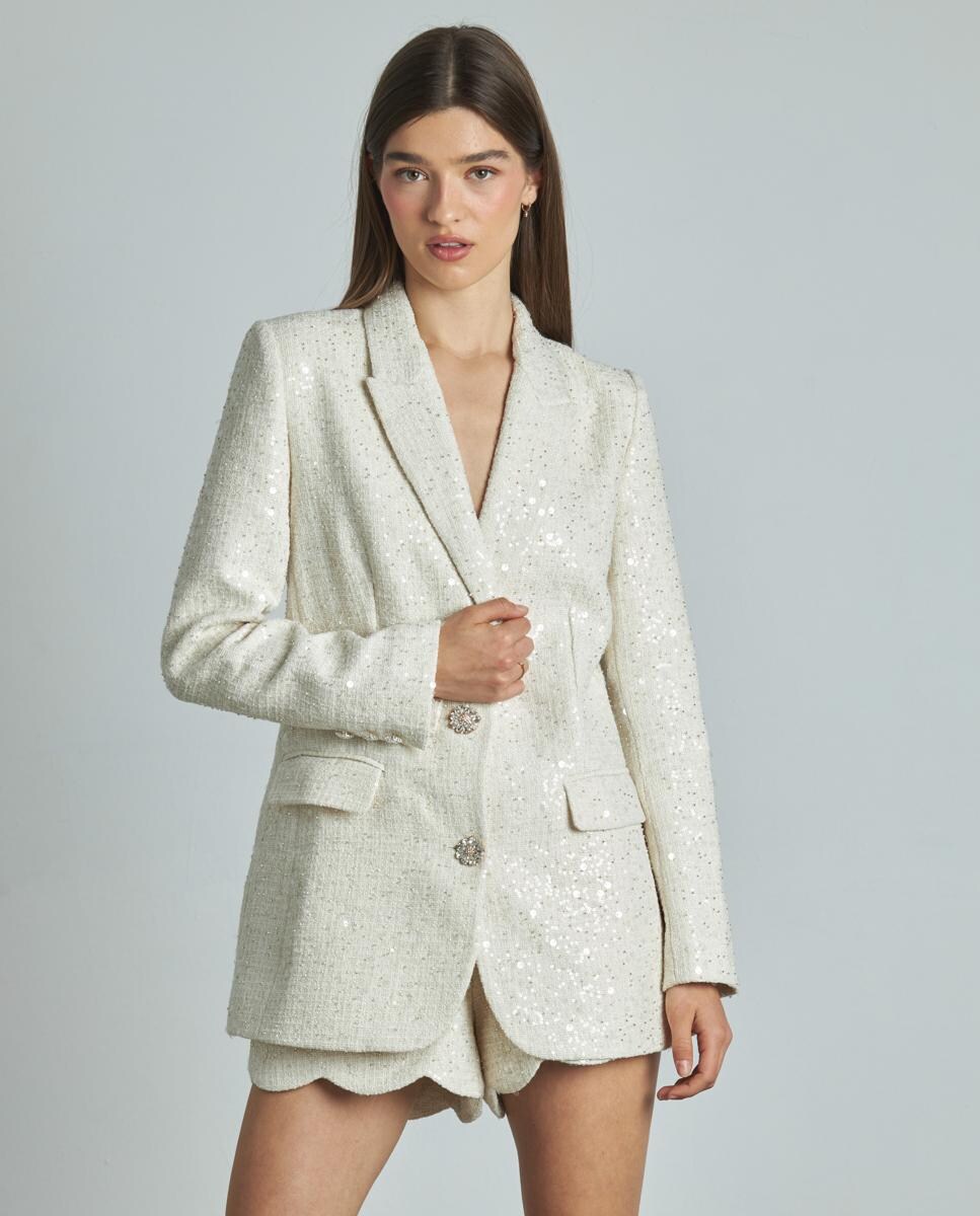 Blazer de mujer de lentejuelas con cierre de botón · Alma en Pena