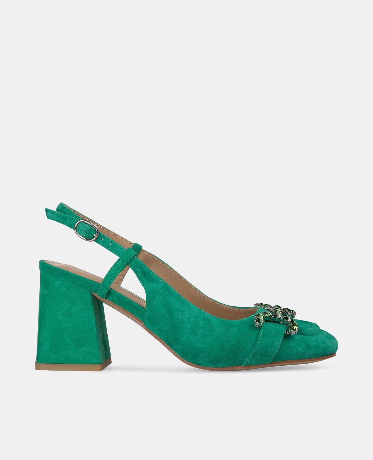 Alma en Pena - Zapatos de salón de mujer con puntera redondeada y detalle de pedrería.