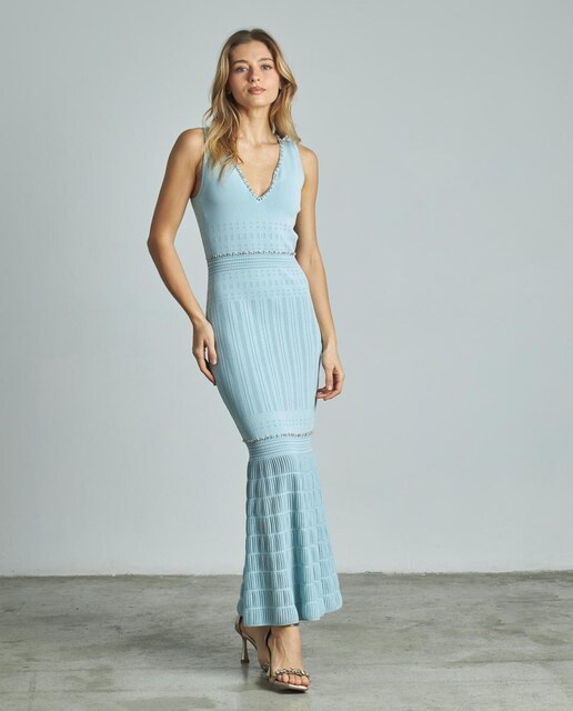 Imagen 0 de Vestido midi de tirantes con cintura ajustada con tiras de pedrería