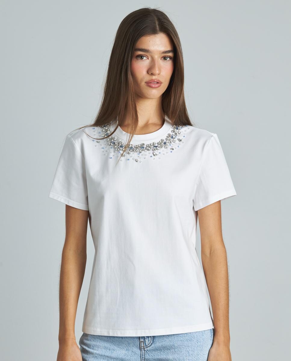 Con Piedras Camisetas Pedreria Mujer Bordado Camisas Con Pedreria