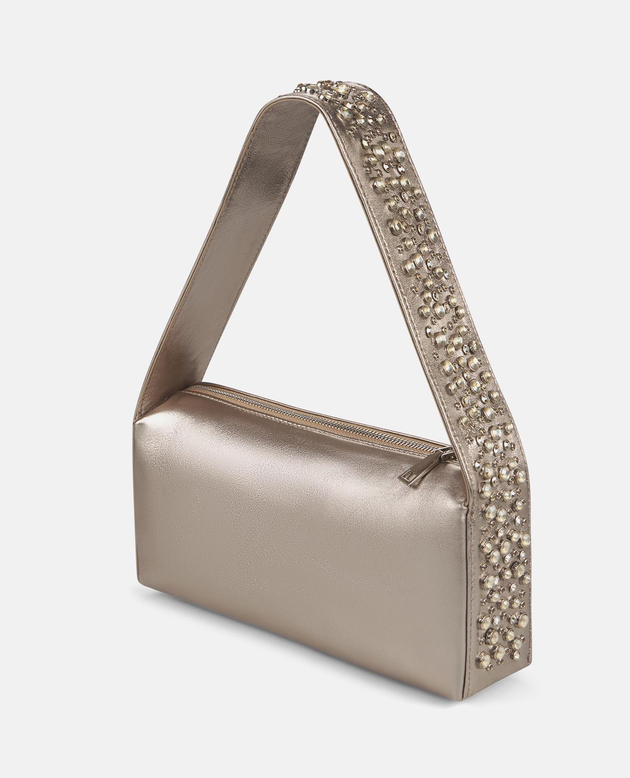 Bolso de mano con asa cubierta con tachas y cierre con cremallera - Alma en Pena - Oro Oro-3