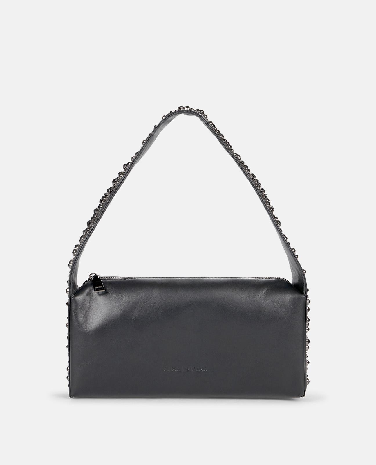 Bolso de mano con asa cubierta con tachas y cierre con cremallera - Alma en Pena - Negro Negro-1