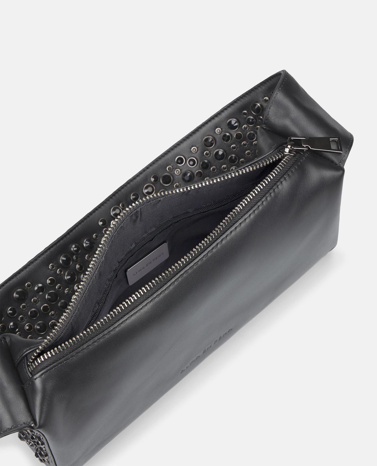 Bolso de mano con asa cubierta con tachas y cierre con cremallera - Alma en Pena - Negro Negro-2