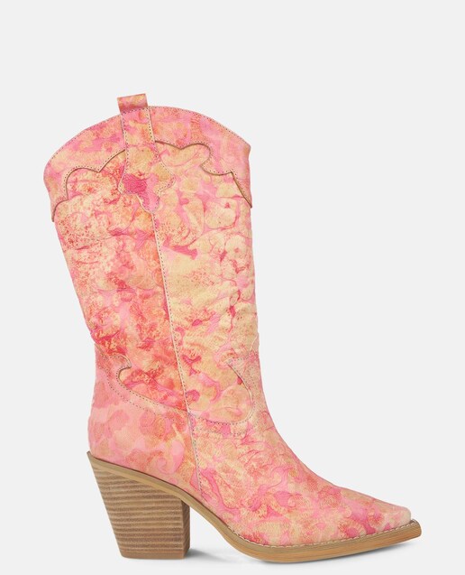 Imagen 0 de Botas de mujer de piel estilo cowboy con detalles bordados y puntera afilada