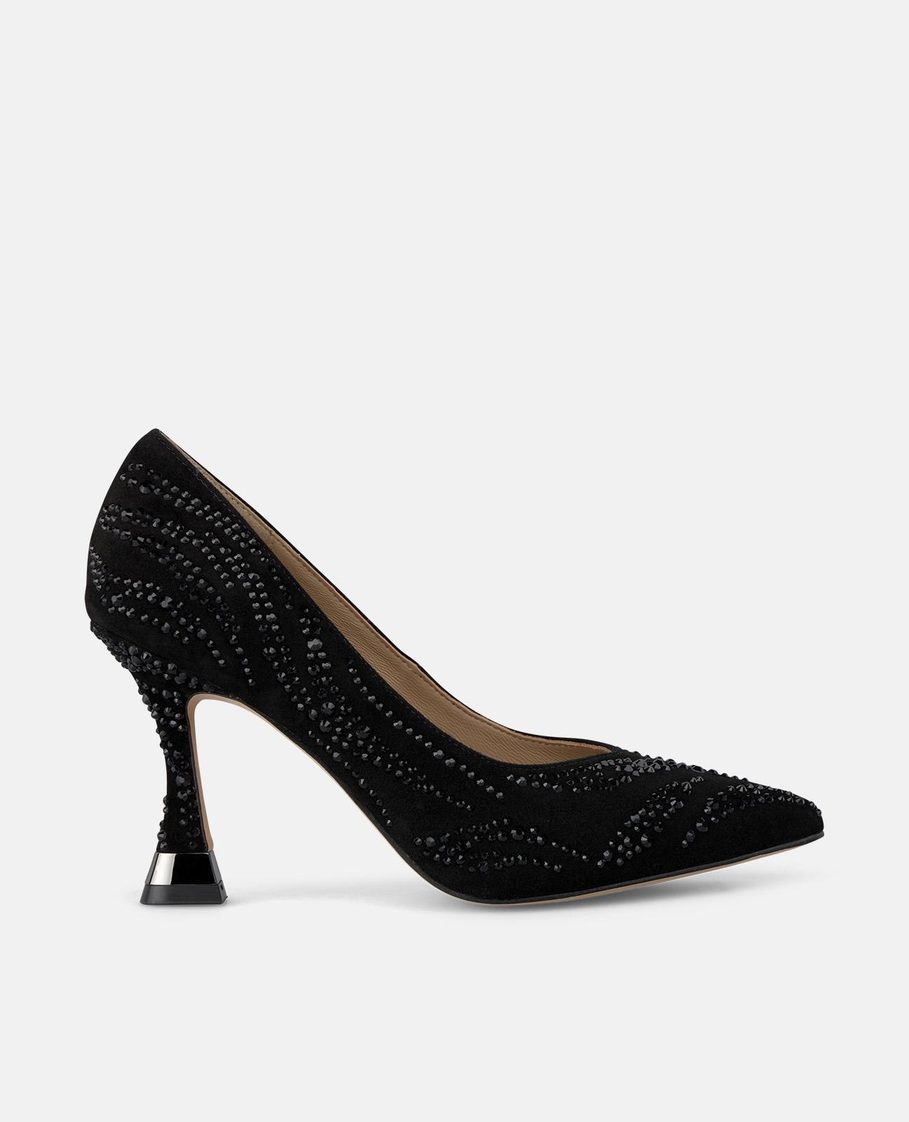 Zapatos de salón de mujer con puntera afilada y detalles de pedrería - Negro Negro-1