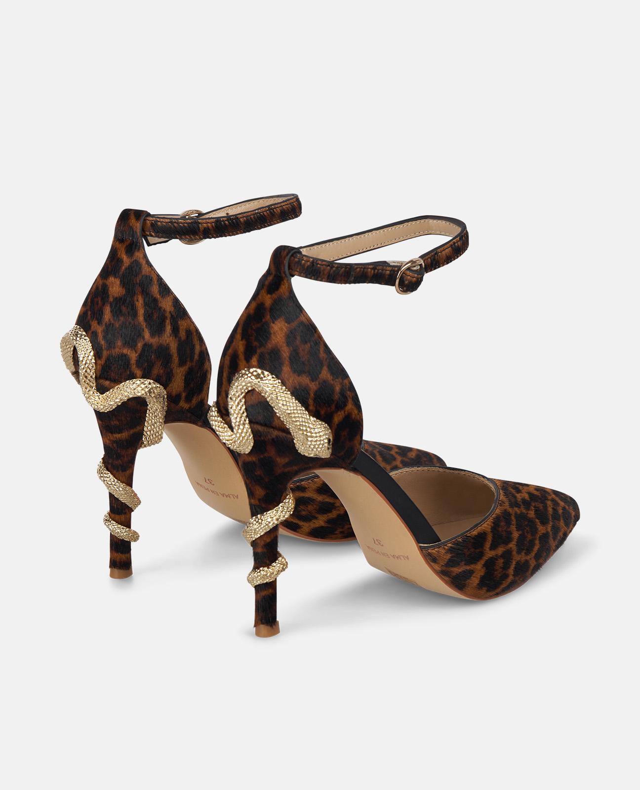 Zapatos de salón de mujer con serpiente en tacón y cierre con hebilla - Alma en Pena - Marrón Marrón-2