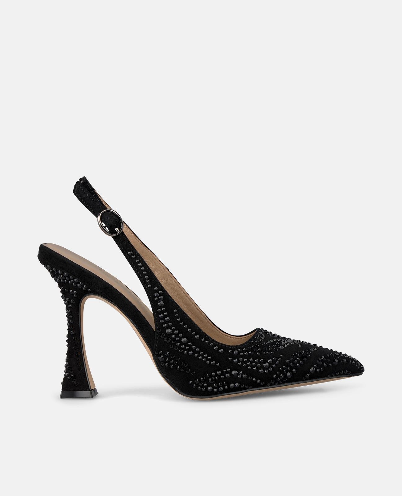 Alma en Pena - Zapatos de salón de mujer destalonados con pedrería y puntera afilada.