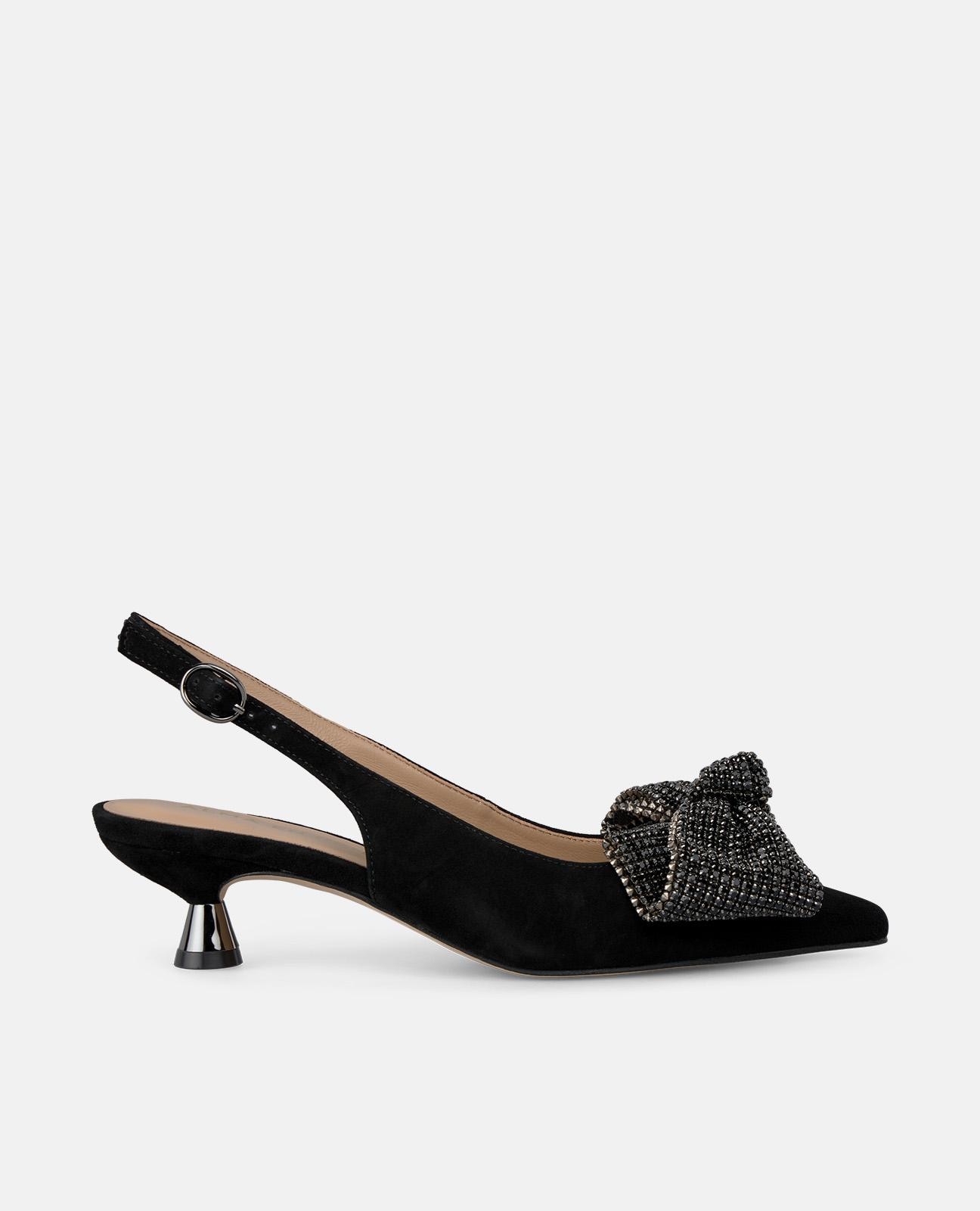 Alma en Pena - Zapatos de salón de mujer con lazo de pedrería y puntera afilada.