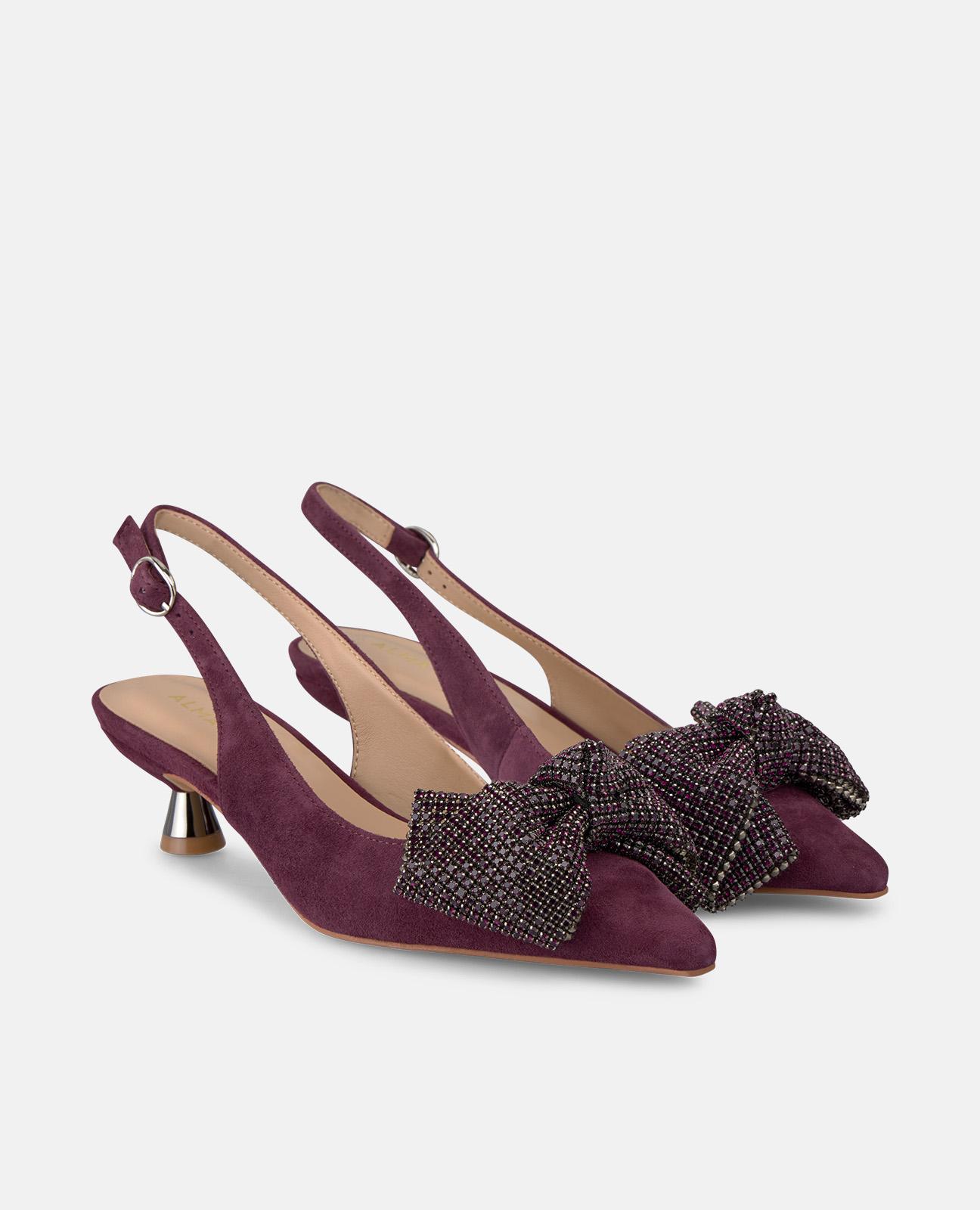 Zapatos de salón de mujer con lazo de pedrería y puntera afilada - Burdeos Burdeos-3