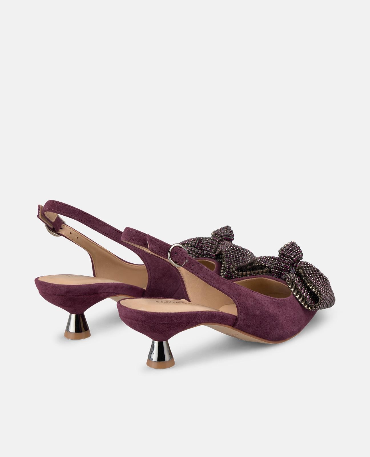 Zapatos de salón de mujer con lazo de pedrería y puntera afilada - Burdeos Burdeos-2