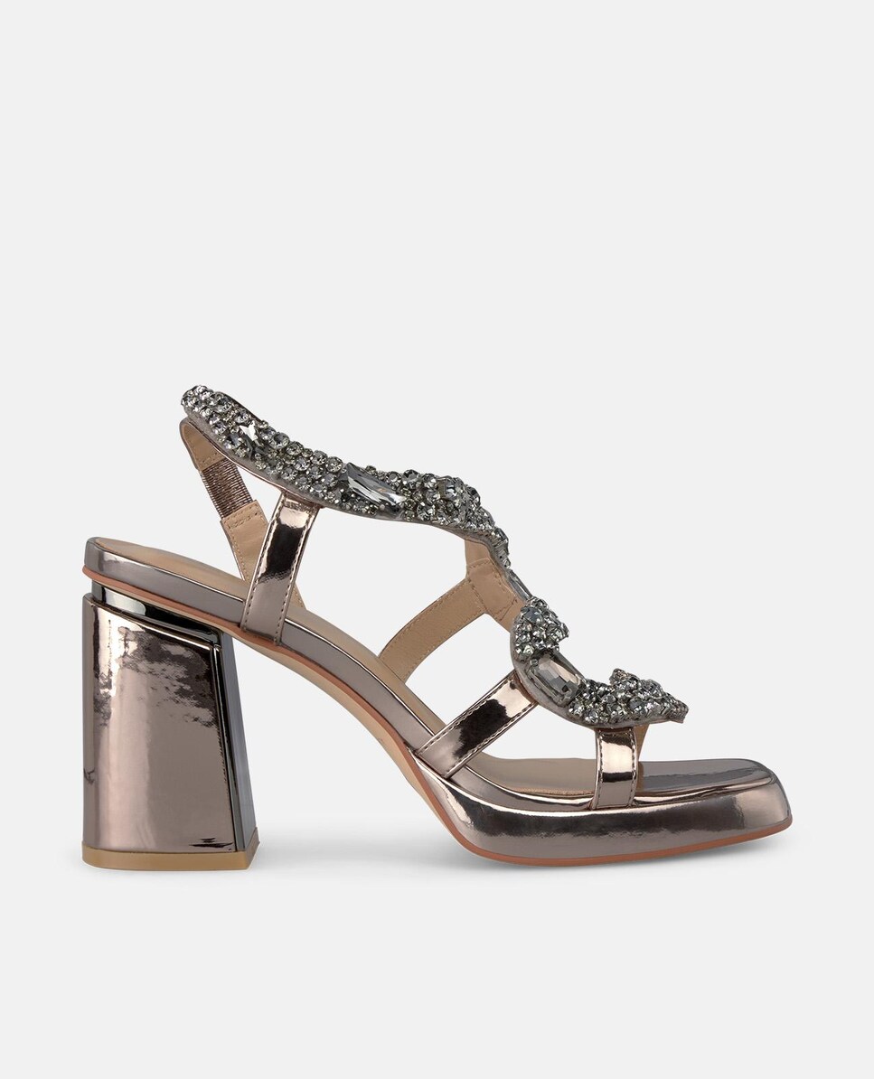 Sandalias de tacón de mujer tira de serpiente pedrería con cierre